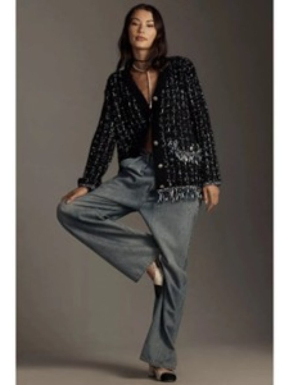 ANTHROPOLOGIE - Tweed Fringe Cardigan w/Gold Buttons NWT